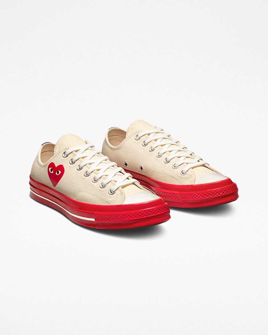 Men's Converse x Comme des Garçons PLAY Chuck 70 Low Top Shoes Red | AU 8C594T